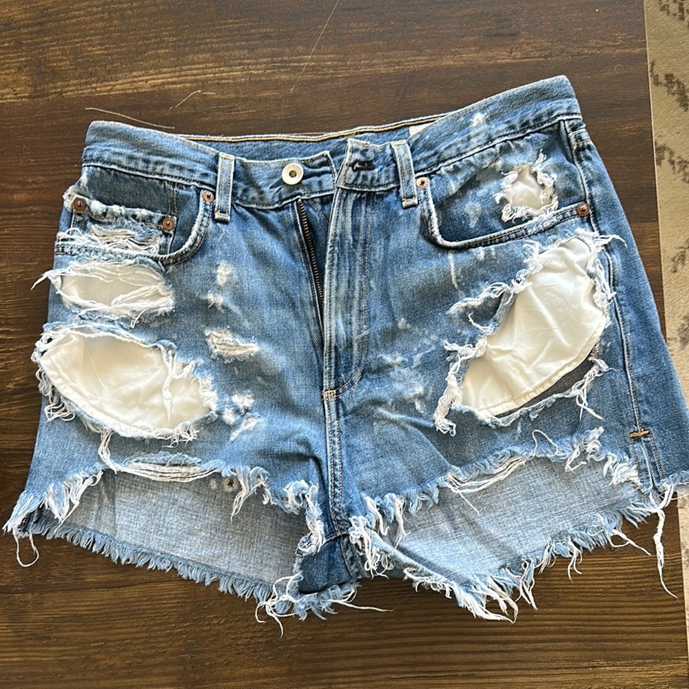 Distressed Blue Denim Shorts